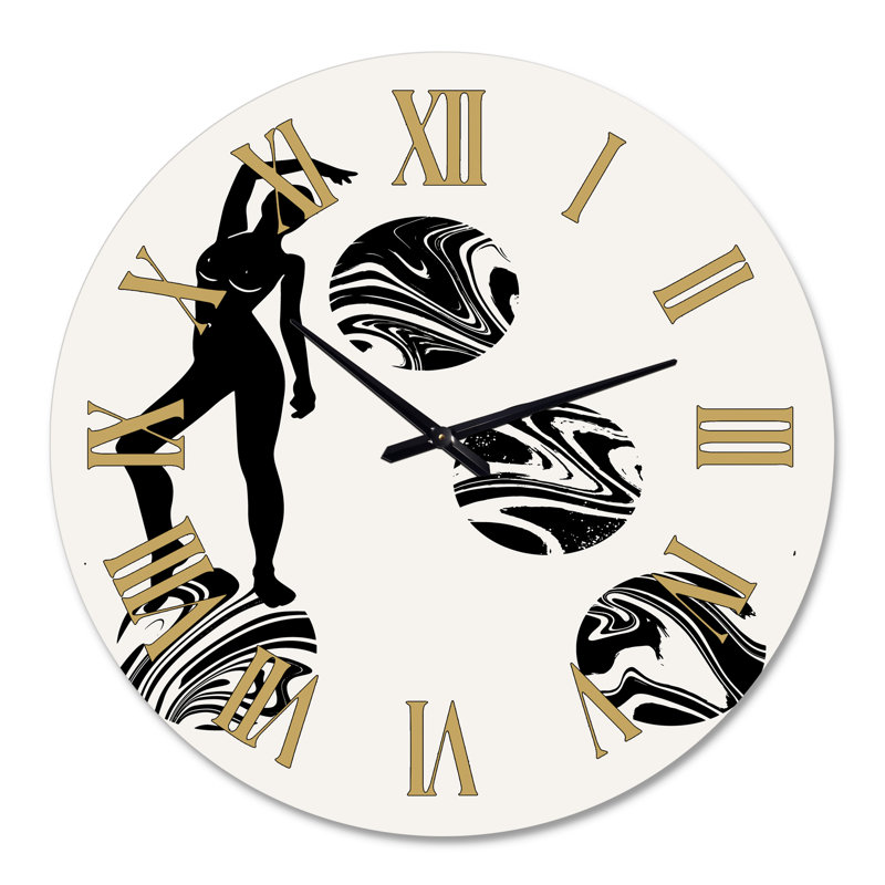 Horloge murale moderne Empowered Cosmic Women Geometric Goddess Series - noir et blanc VI, Grand