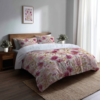 Ensemble de housse de couette floral 3 pièces - Ensemble de literie et de coussins crème Country Farmhouse Whisper