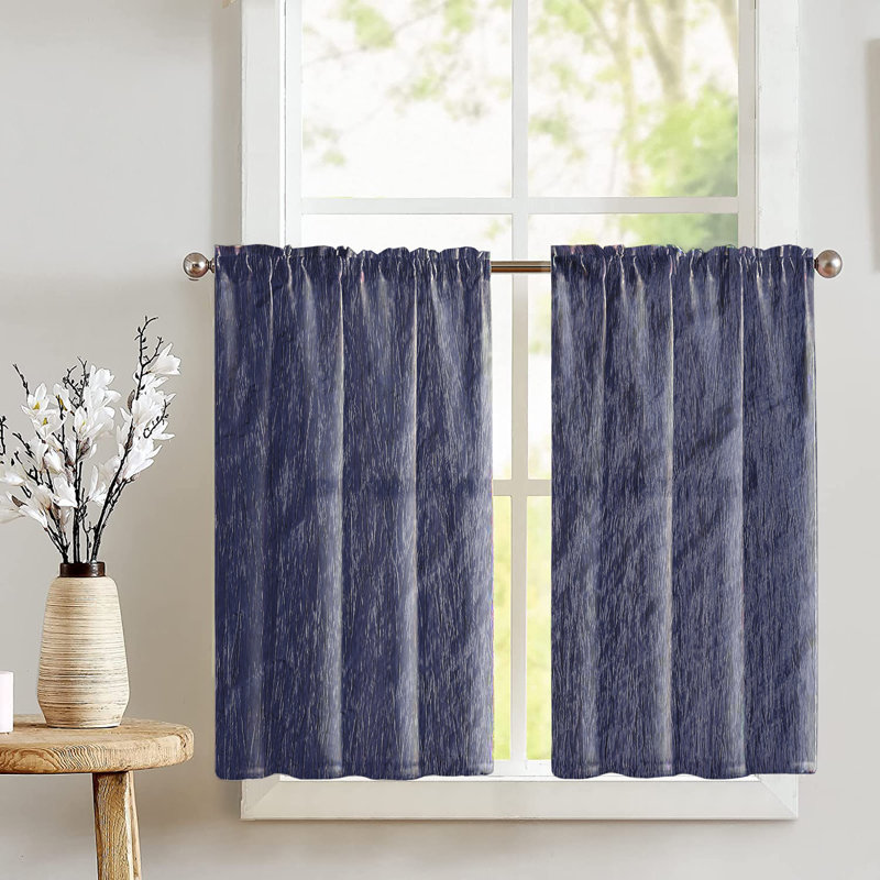Rideau de café sur mesure de couleur unie Samariah, Marine