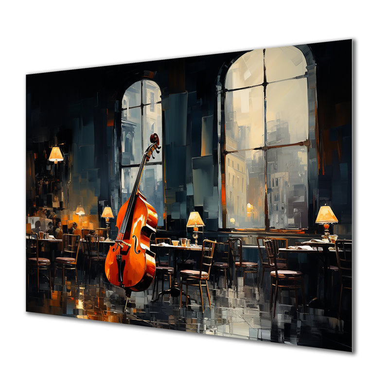 Yellow And Grey Jazz Cafe Melody 5 - Music Jazz Metal Wall Art MT134888, 30" H x 40" W x 1.5" D