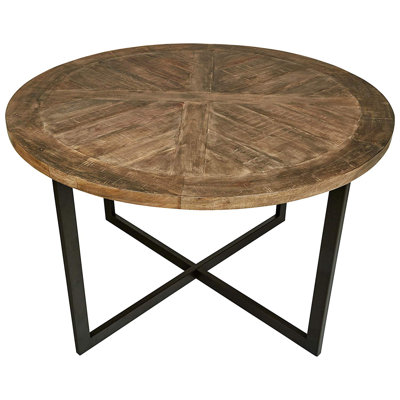 LeLand Round Solid Wood Top Metal Base Dining Table
