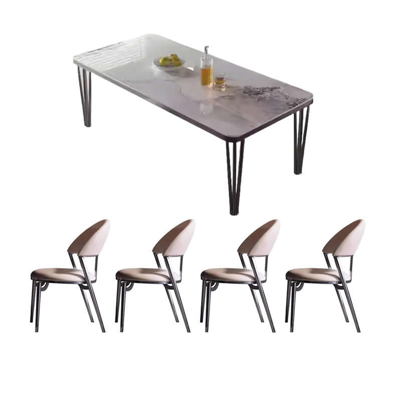 Table et chaises de salle à manger modernes haut de gamme, Blanc / Gris, H 29,5 po x L 55,1 po x l 31,4 po