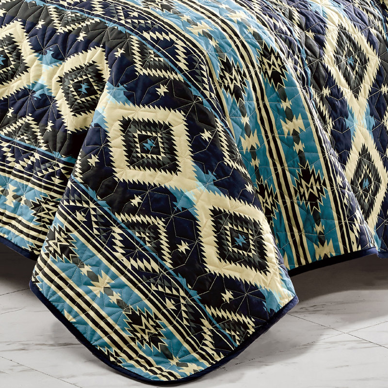Blue Organic Cotton Reversible Queen Bedspread Set