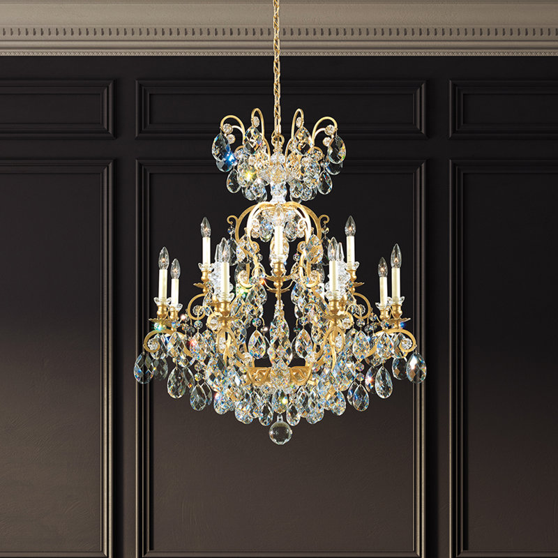 Renaissance 13 - Light Glass Chandelier, Etruscan Gold, Handcut Clear
