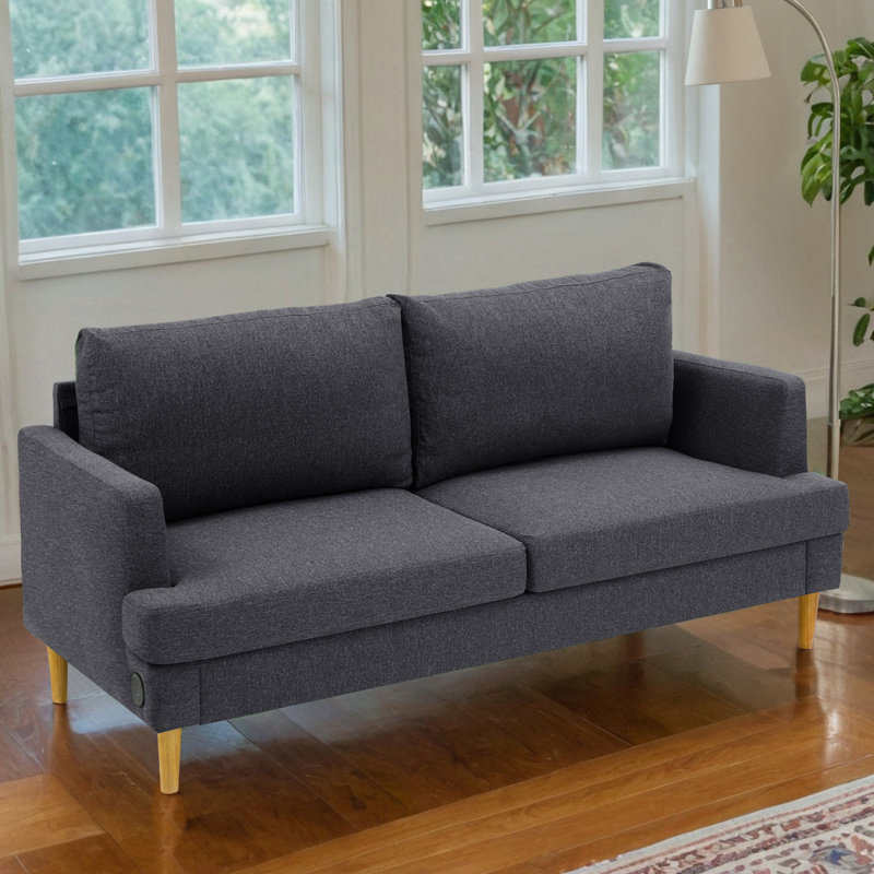 70" Upholstered Square Arm Loveseat Sofa Modern Sofa Couch with USB, Dark Gray, 33.33" H x 70.22" W x 27.11" D