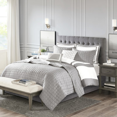 Édredon et courtepointe gris double / grand - Collection légère de literie avec taies décoratives en microfibre douce