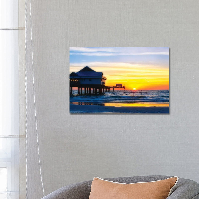 Clearwater Beach Sunset Over The Pier, Florida by George Oze - Print on Canvas, Wrapped Canvas, 20.32 cm H x 30.48 cm W