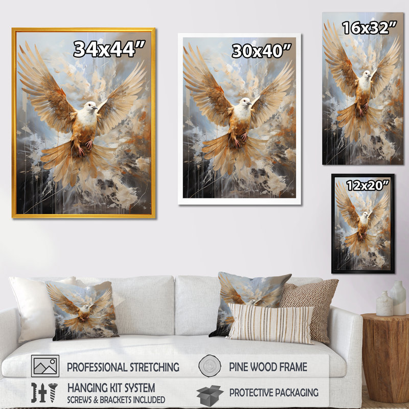 «Lovely White Dove II», art mural colombe, Cadre flottant blanc, H 32 po x l 24 po x P 1 po