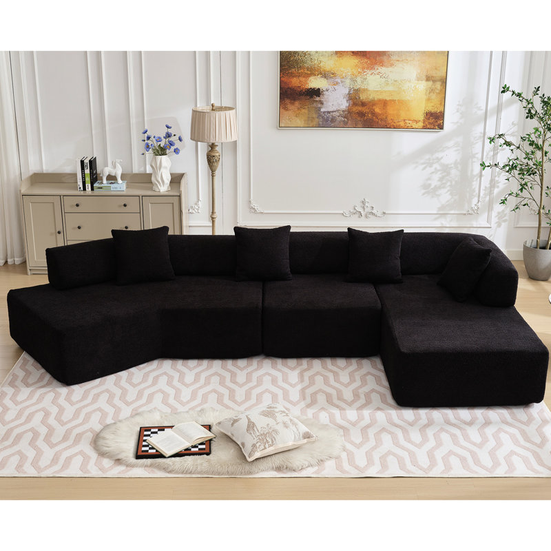 Canapé moderne modulaire en L de 140 po avec méridienne, respirant, 4 sièges, sans assemblage, rembourré de mousse, 4 pièces
