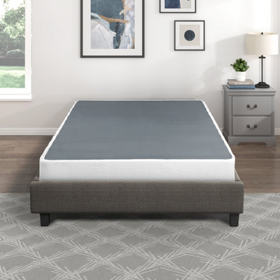 Grand sommier avec base en métal noir - Structure en tissu texturé avec 12 lattes, capacité de poids de 700 lb, assemblage facile, cadre de 8,5 po, surface de 700 lb, installation, 8,5 po