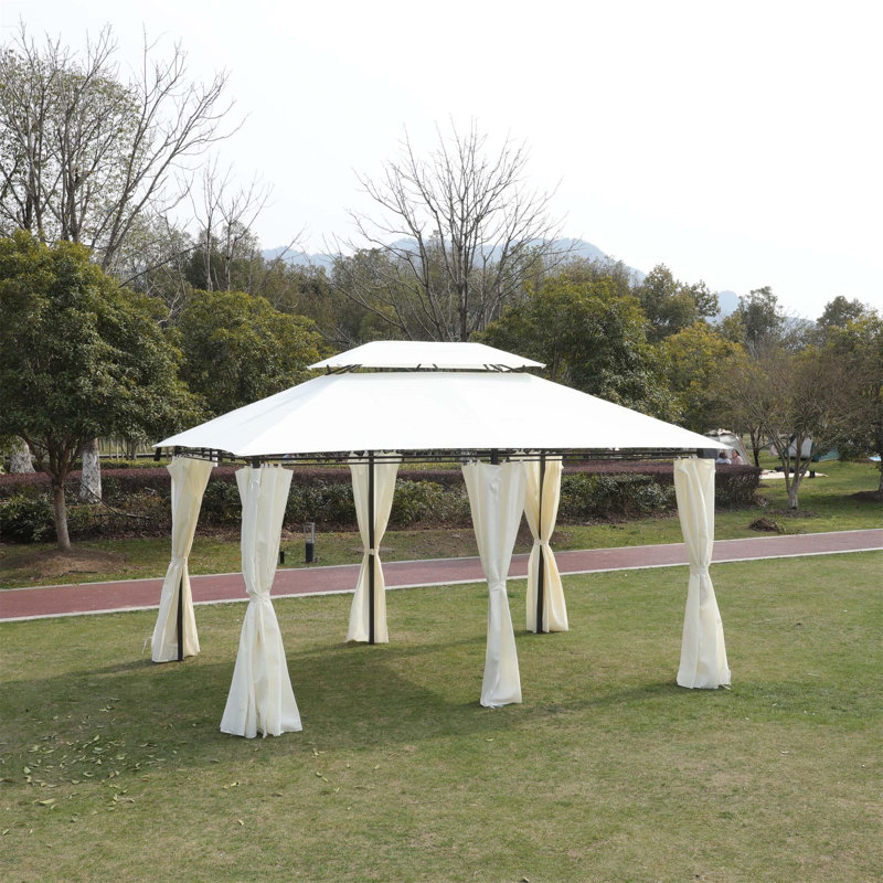 13X10 Outdoor Patio Gazebo Canopy Tent With Ventilated Double Roof And Sidewall(Detachable Curtain Included On All Sides),Suitable For Lawn, Garden, Backyard And Deck,BEIGE