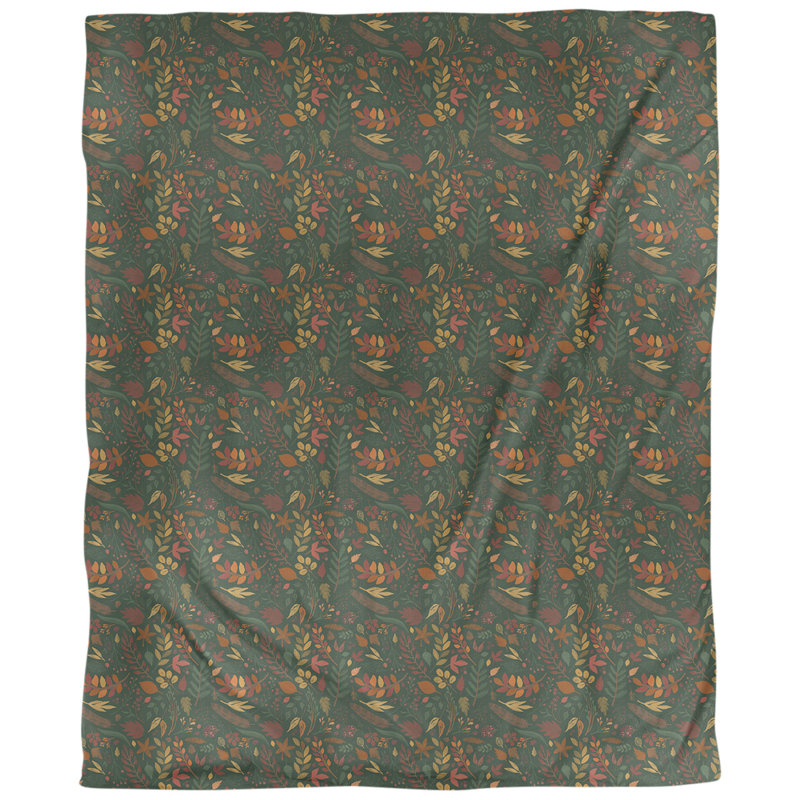 Tissu de feuillage d’automne, Vert forêt, L 54 po x l 36 po, Coton peigné pima