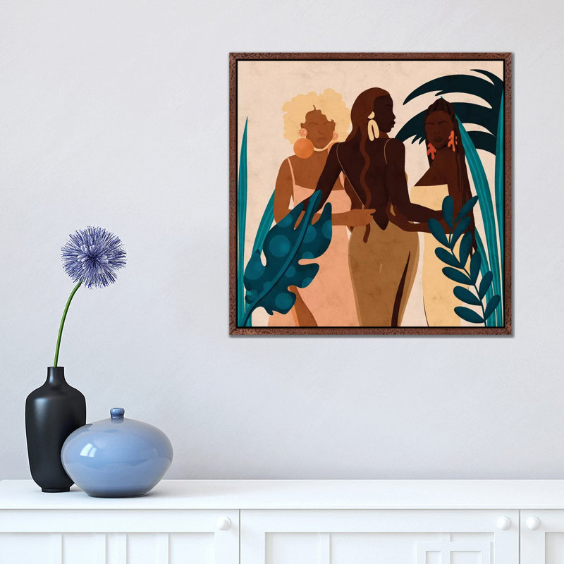 Sisters Square by Reyna Noriega - Print on Canvas, 66.04 cm H x 66.04 cm W, Brown Framed