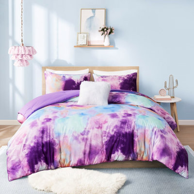Édredon multicolore Tie Dye pour très grand / très grand lit, édredon à bordure passepoilée, coussin décoratif coloré imprimé très grand