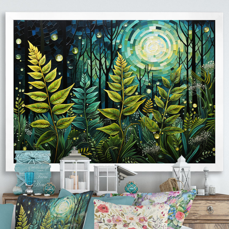 Ferns Plant Serene Reflections I - impression, H 16 po x l 32 po x P 1 po, Cadre simple blanc