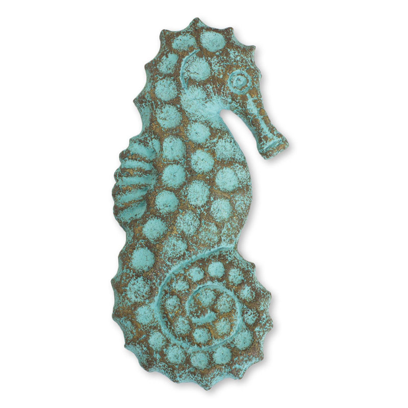 Handmade Aged Bronze Green Seahorse Wall Sculpture