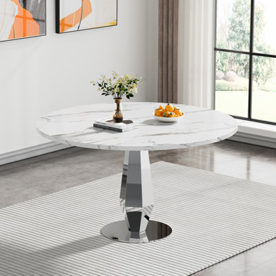 47.2" Dining Table,Modern Round Dining Room Table with Stainless Steel Base, Luxury Round Dining Kicthen Table with 1.18" Thick Tabletop for Dining Room
