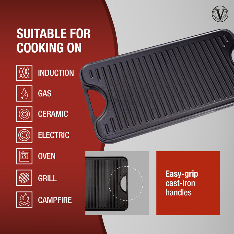 Victoria Black Cast Iron Reversible Griddle Pan