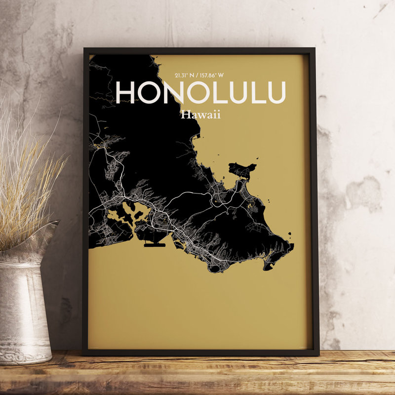 Honolulu City Map - No Frame Print, 61cm H x 45.7cm W x 0.13cm D