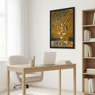 Toile noire encadrée en bois noir pour salon, chambre à coucher, bureau ou vestibule - décoration murale décorative avec arbre de vie