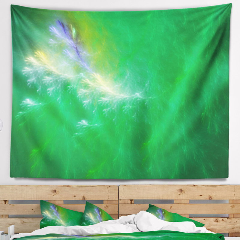 Tapisserie abstraite vert fractal avec ciel tonnerre, H 78 po x l 92 po