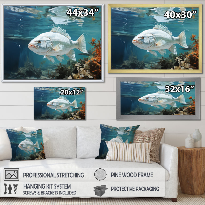 Pêche, sérénité, mers II - impression, H 30 po x l 40 po x P 1,5 po, Cadre flottant doré
