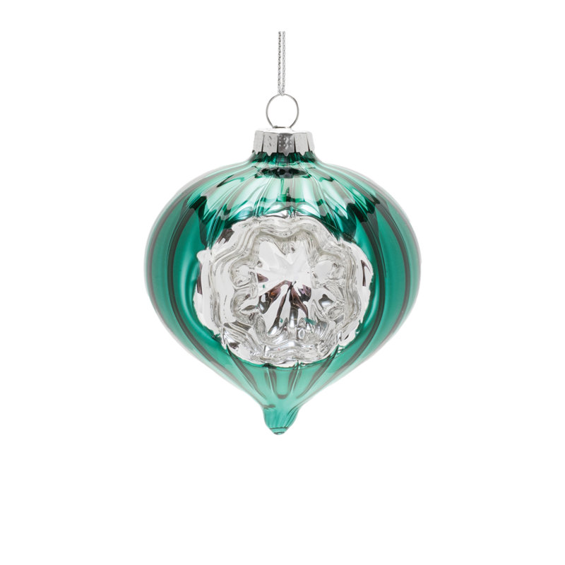 Ornements réfléchissants en verre vert, Vert / Argent