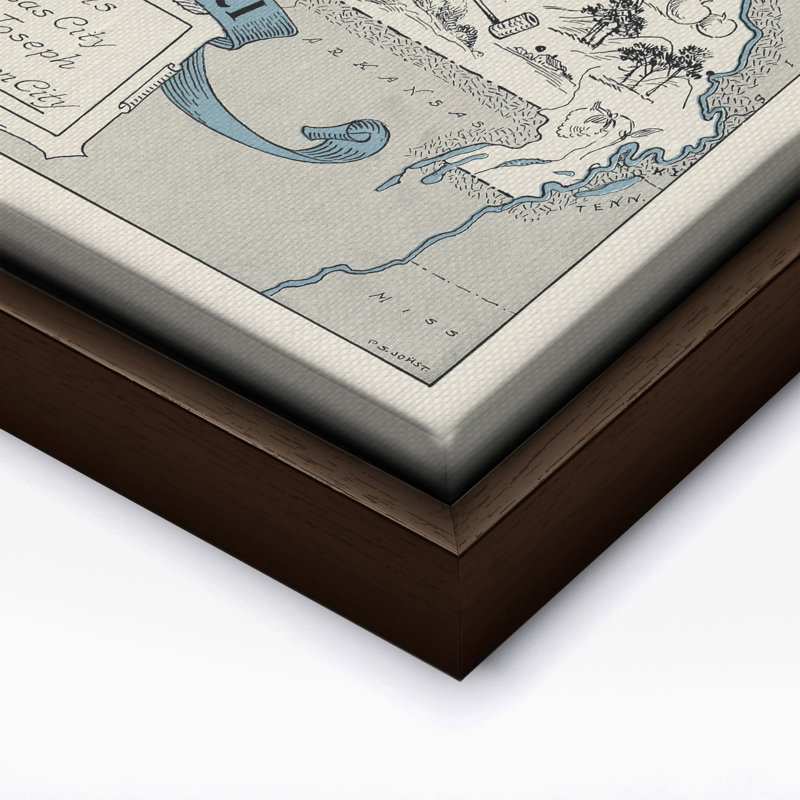 Carte illustrée du Missouri, 16"H x 20"W, Canvas, Brown Framed