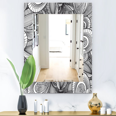 Feuilles géométriques en noir et blanc - miroir traditionnel - miroir de coiffeuse