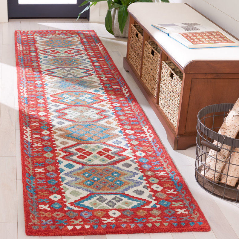 Tapis rouge / ivoire Horwich 413, Tapis de couloir 2 pi 3 po x 9 pi