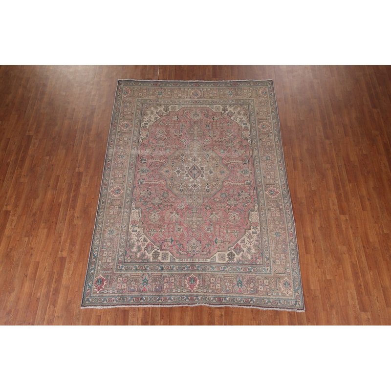 Tapis traditionnel rose fait à la main 7 x 10