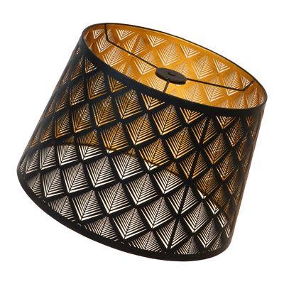 1pc drum Lampshade 10" Top x 12" Bottom x 8" High (Spider) Large Lamp Shade Replacement for Table Lamps and Floor Lamp Modern Lamp Shades, Black and Gold Lampshades with Etched Arrow Pattern