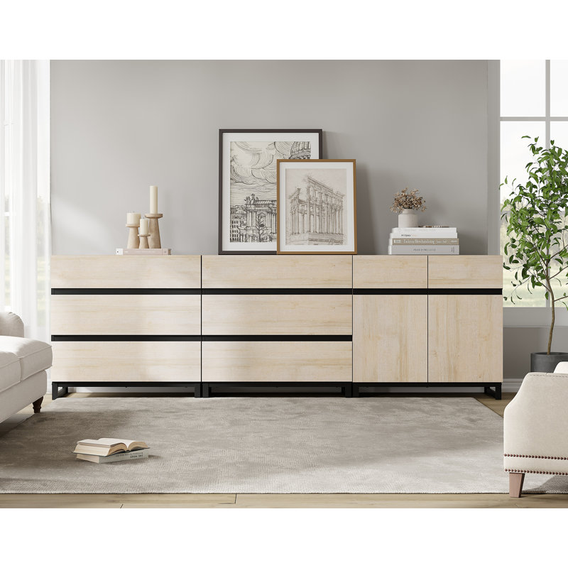 Aadam Wood 6-Drawer Accent Cabinet with Metal Base, Beige