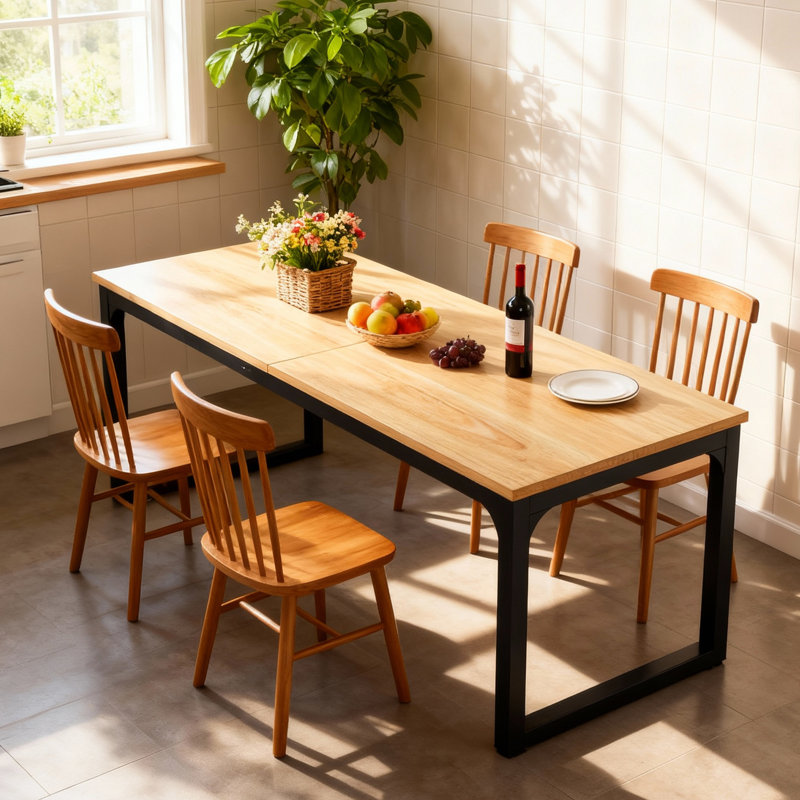 All-Weather Outdoor Table with Metal Frame, Light Walnut