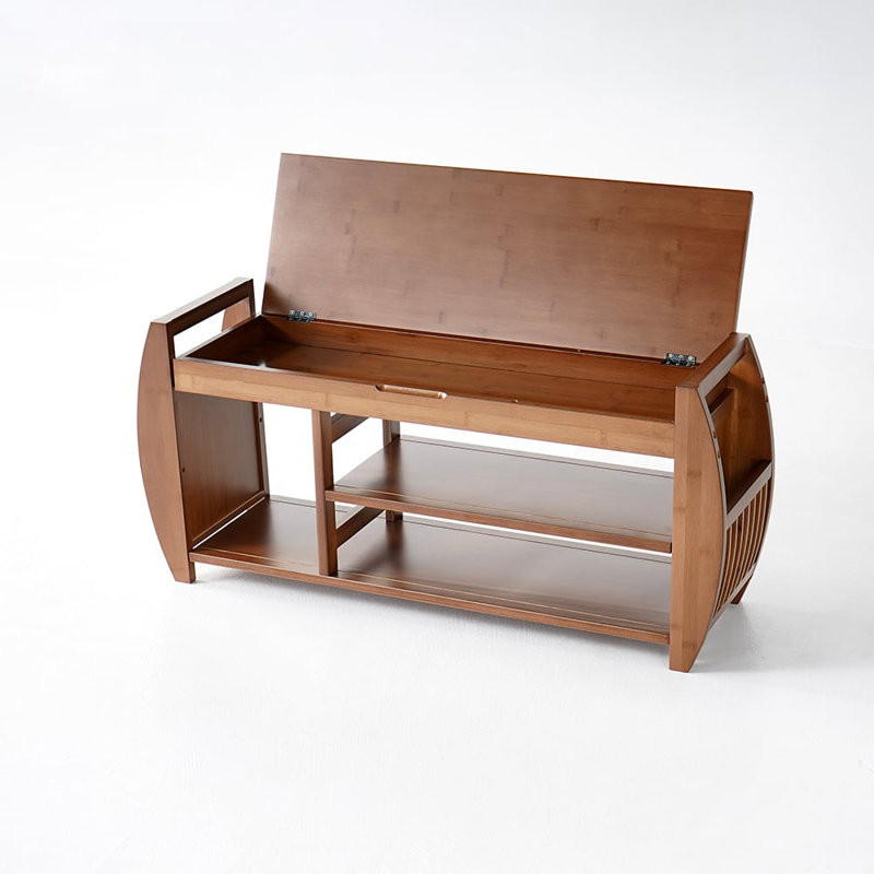 Banc à chaussures avec rangement caché et support latéral, banc d'entrée 7 paires à 2 niveaux avec rangement 40,2 po, range-chaussures en bambou avec coussin pour le couloir du salon