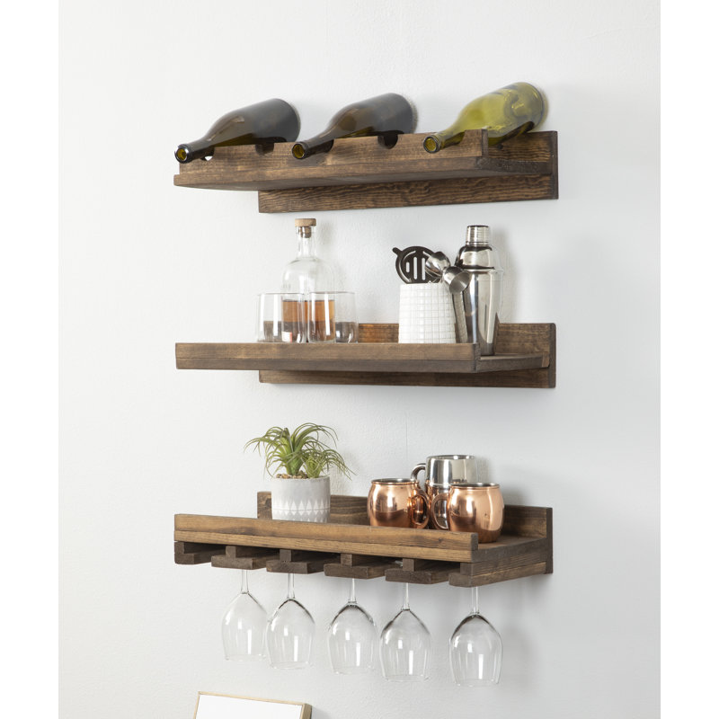 Support à verres à vin en bois massif Candelario, Noyer foncé, H 4,25 po x l 24 po x P 10 po