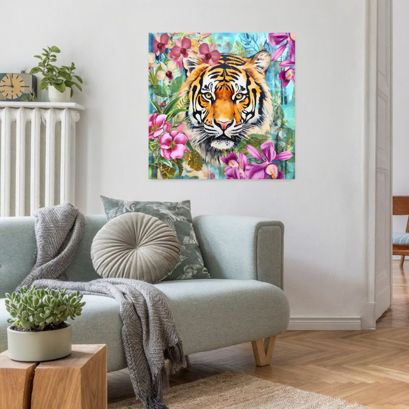Jungle Tiger Bloom Colorful Vibrant Abstract Cat Orchid Tiger Nature Tropical Wall Art Print by Andrea Haase - Wrapped Canvas Print