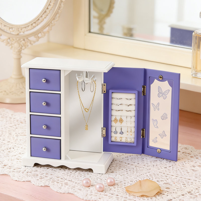 Boîte à bijoux avec miroir, Mauve
