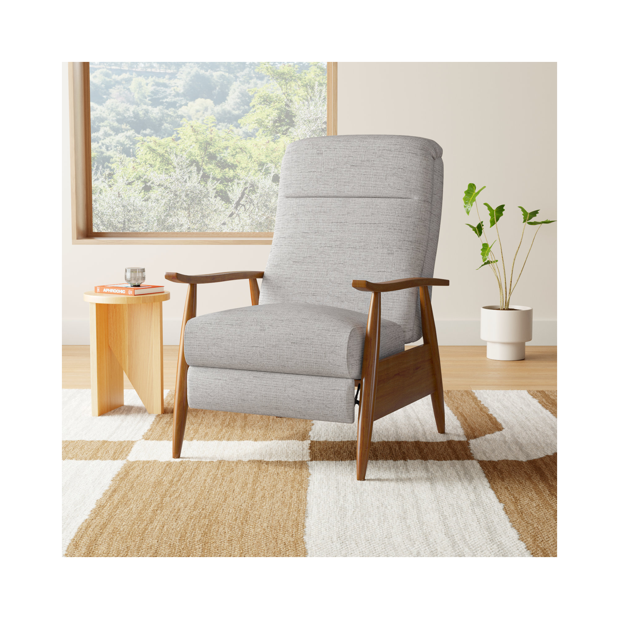 Imona 30" Wide Leather Recliner, Polyester Performance Fabric Sea Oat Linen