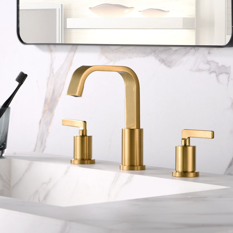 Robinet de salle de bain à large entraxe avec bonde, Or brossé