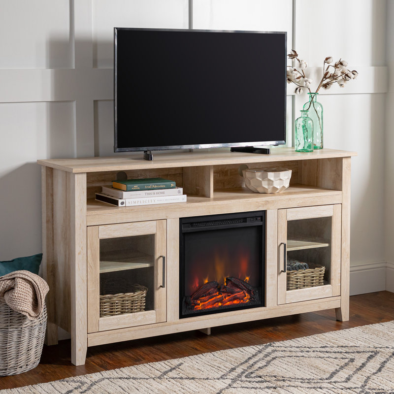 TV Stand Fireplace for TVs up to 65" Fireplace, White Oak