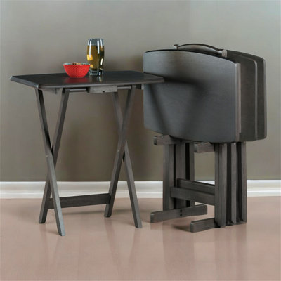 Ensemble de 5 tables pliantes Zane, en bois massif avec finition gris foncé, L 23,35 po x P 15,60 po