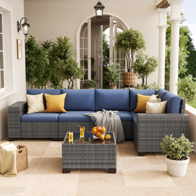6 Piece Rattan Sectional Seating Group With Cushions