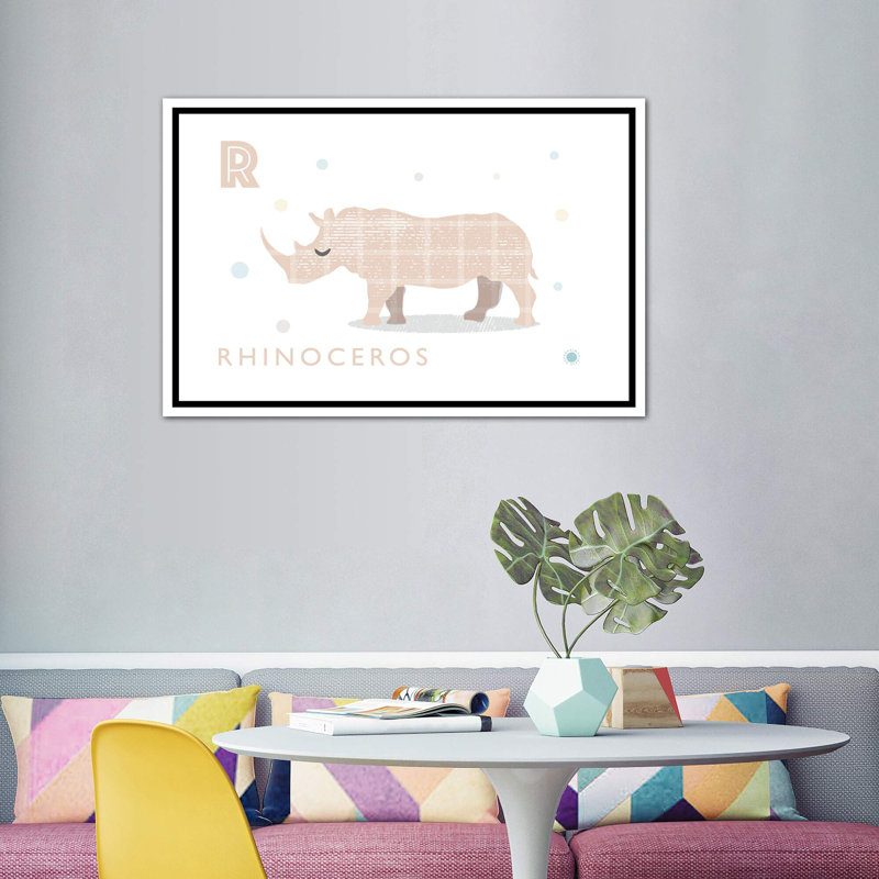 Rhino - imprimé, Pas de tapis, H 40 po x l 60 po x 1,5 po, Toile blanche encadrée