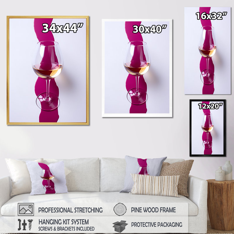 Verre à vin blanc présentation magenta, H 44 po x l 34 po x P 1,5 po, Toile tendue