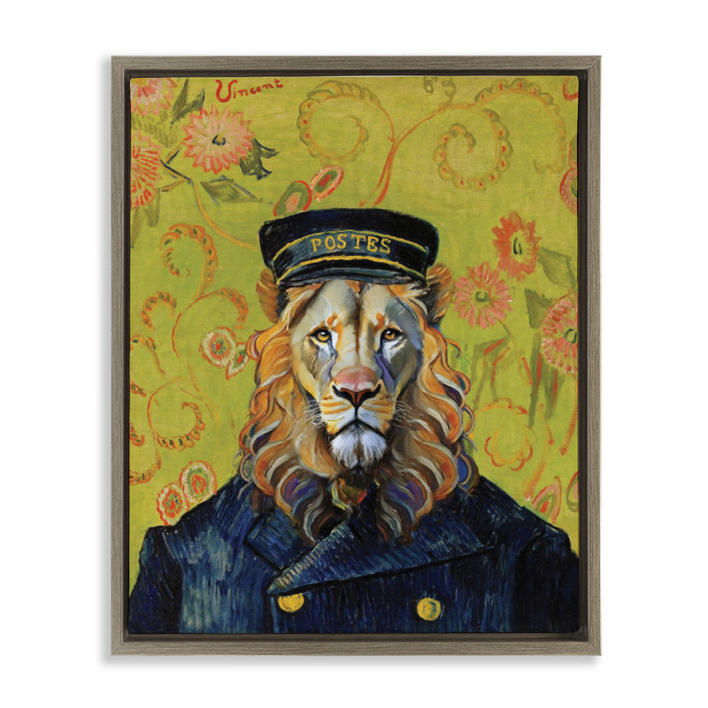 Cadre flottant French Lion Postmaster, design par Grotto Studios, H 31 po x l 25 po, Cadre flottant orme Montalcino