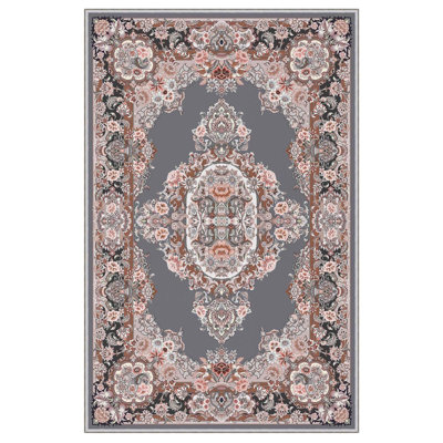 Runner Matteson Oriental Machine Made 2'7"" x 6'7"" Polyester Area Rug in Gray/Black/Pink -  East Urban Home, ABA1F2D3CC6E43ECA8FFE593E99BF3EE