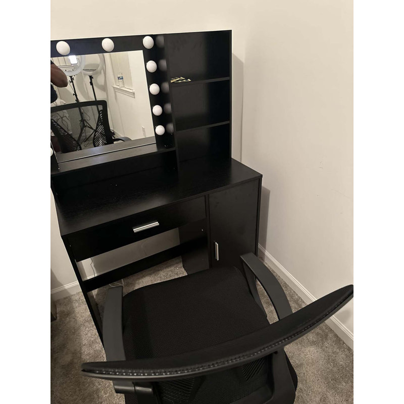 Coiffeuse Rhett avec miroir, éclairage DEL et rangement spacieux Rhett, Noir
