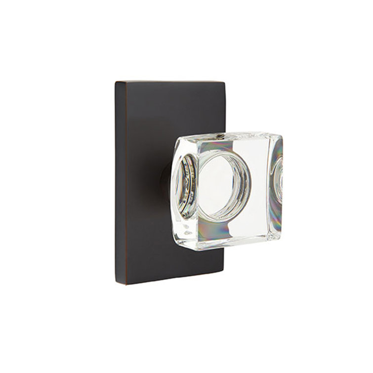 Privacy Modern Square Crystal Knob with Modern Rectangular Rose