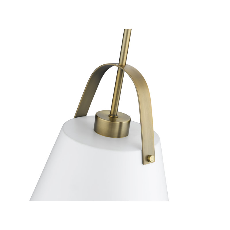 Luminaire suspendu conique à 1 lumière Chrisha, Laiton héritage, Blanc mat, H 13,75 po x l 12,5 po x P 12,5 po